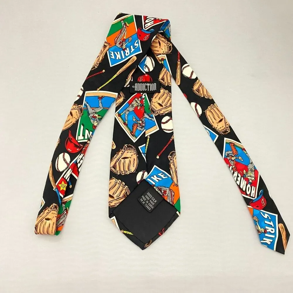 #5587 Addiction Men's Vintage Novelty Sports Baseball Necktie, Tie 58X4